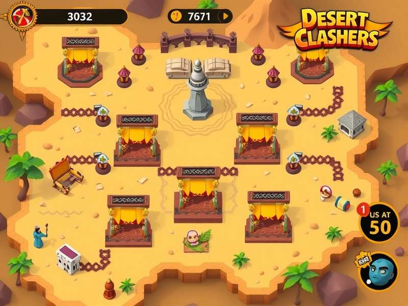 Desert Clashers gameplay screenshot showing desert battle arena